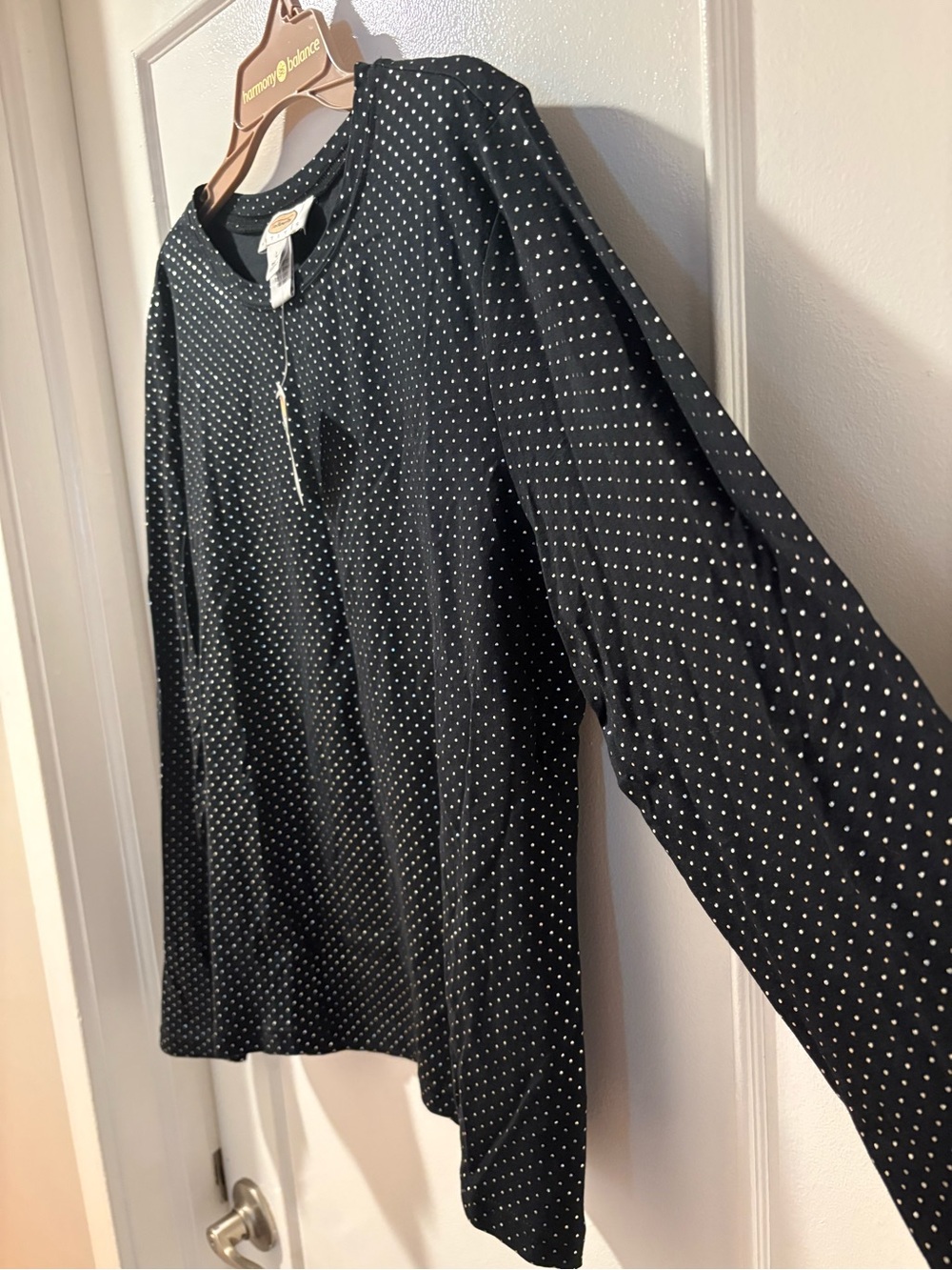 Talbots Black Long Sleeve Top with Metallic Polka Dots